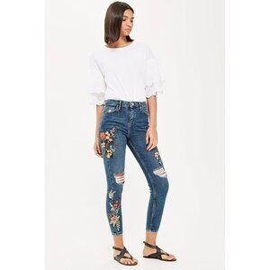Topshop Moto Jamie Floral Embroidered Jeans
